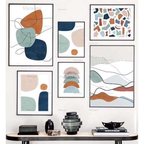 Geometric Color Block Line Art Abstract Wall Art Canvas Painting Nordic Posters And Prints Wall Pictures For Living Room Decor