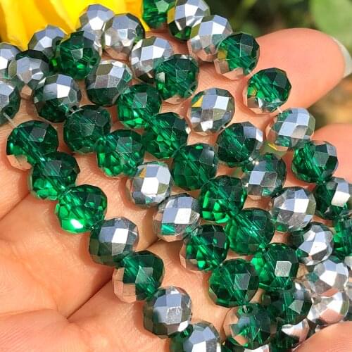 Faceted Rondelle Austrian Crystal Green Sliver Glass High Quality Loose Spacer Beads For Jewelry Making Diy Bracelet 4/6/8MM 15