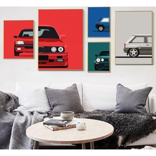 Hd Art Prints Posters Nordic Home Decor Classic 90S Cars Wall Modular Red Blue Green White Pictures Living Room Canvas Paintings