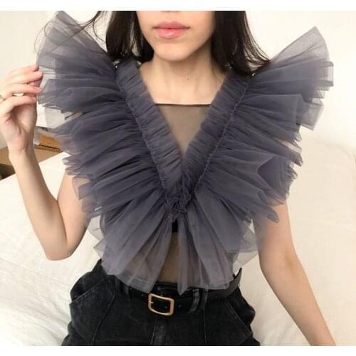 Hippie Style Tulle Tops for Women Illusion Ruffled Tulle Female Blouse Shirts Custom Made 2020 Hot Sale