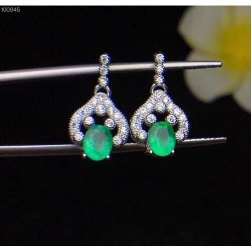 Emerald earring Free shipping Natural real emerald 925 sterling silver earrings 4*5mm 2pcs