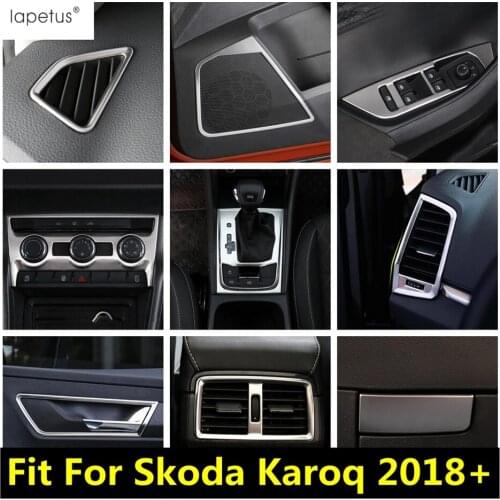 Lapetus Car Door Speaker / Shift Gear / Window Lift Button Panel Stainless Steel Cover Trim Interior For Skoda Karoq 2018 - 2020