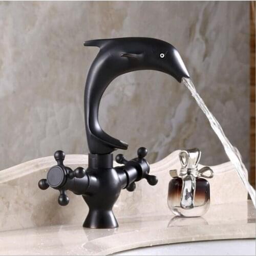 Kitchen Vidric Faucet Dolphin a faucet black bronze faucet hot and cold European retro faucet double handle single hole tap
