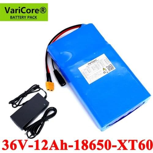 VariCore 36V 12Ah E-bike Lithium Battery Pack 18650 12000mAh 20A BMS for Balancing scooter lawn mower with 42V 2A Charger