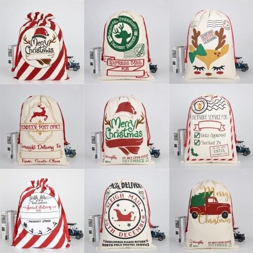 Christmas Gift Bag 11 Styles Sack Drawstring Santa Claus Cotton Storage Candy Large Bag for Party and Halloween Event