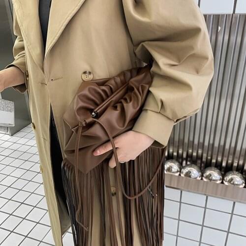 Fashion Tassel Hobos Women Clutch Bags Designer Clip Shoulder Bags Luxury Soft Pu Leather Crossbody Bag Chic Female Small Purses