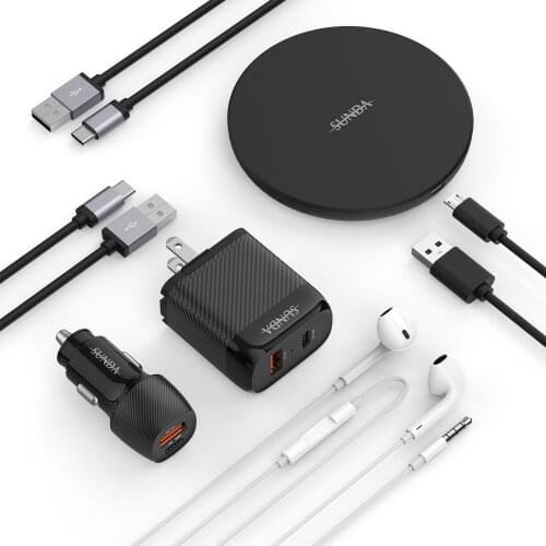 Sundaree Consumer Electronics Suite 7 In 1: Wireless Charger, Wall Charger, Car Charger With Cable and Earphones