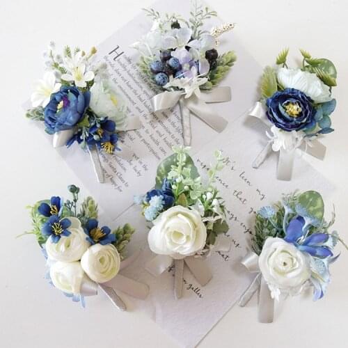 New Boutonniere Flowers Wedding Corsage Pins White Groom Buttonhole Men Wedding Witness Marriage Accessories