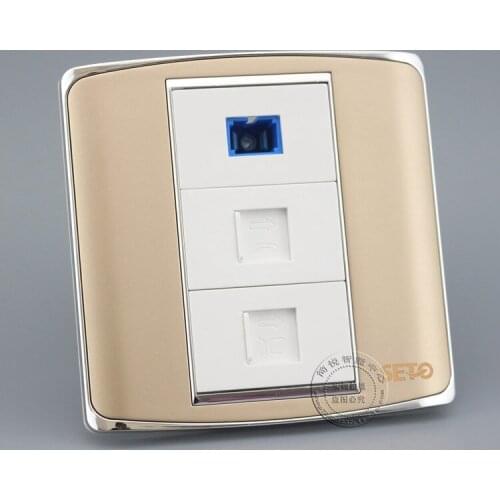 SC Opitcal Fiber Connector & RJ11 Cat3 & Cat5e RJ45 Network Lan Champagne Color Faceplate Outlet