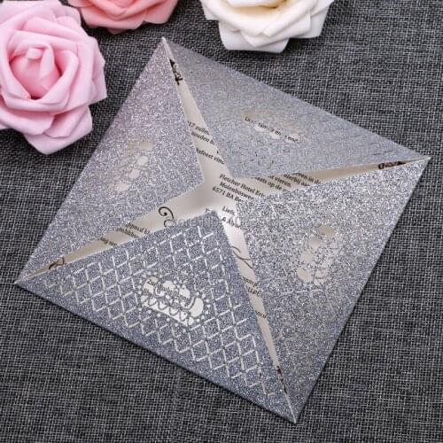 PONATIA 20 Pcs Laser Cut Glitter Invitation Cards for Birthday Wedding Engagementing Festivals Invitations Cards