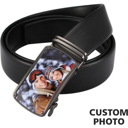 Personalized Couples Photo Belts Men Genuine Leather Luxury Strap Male Belt for Men Classice Vintage Buckle Men Belts Best Gift