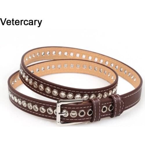 New Womens belt jeans student black hollow rivets woman strap belt leather silver pin buckle red belts thin Feminine cinturon
