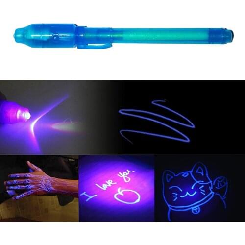Hot Sell 1PCS 2 in 1Creative Luminous Light Pen UV Drawing Invisible Ink Pen Kids Writing Learning Educational Lighting Toys