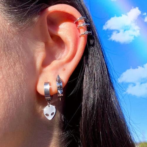 New 2020 ins Hip-pop Rock Alien Drop Earrings Full Rhinestone Stainless Steel Ear Buckle Earrings For Women Men Fashion Jewelry