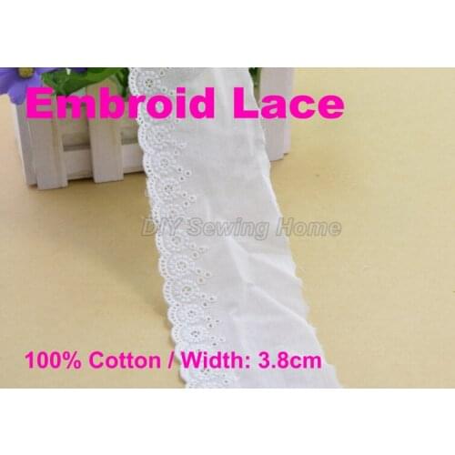 3.8cm width 100% Cotton embroid lace sewing ribbon guipure trim fabric warp knitting DIY Garment Accessories free shipping#3173