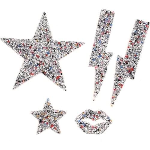Rhinestone Lip Lightning Star Sequin Bead Patch Accessory Iron on Clothing Applications for Clothes Jeans Jacket Appliques Badge