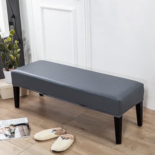 Waterproof Bench Cover Solid Color Pu Leather Piano Stool Cover Rectangular Long Bed Stool Cover Bench Protector Slipcover