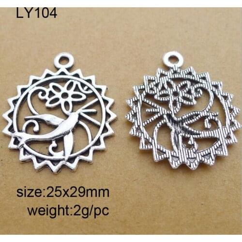 High Quality 25 Pieces/Lot 25x29mm Antique Silver Plated Hollow Peace Bird Alloy Charm For Jewelry Making