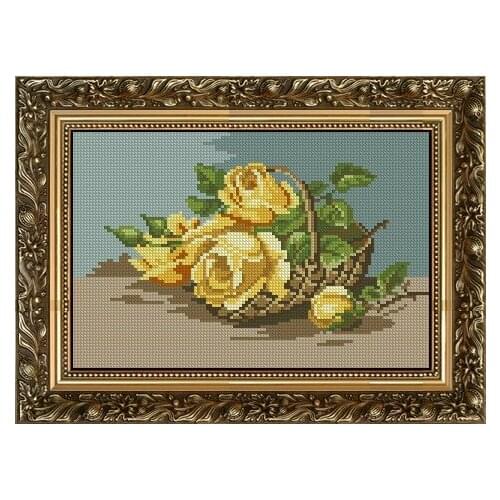 Top Quality Cute Lovely Counted Cross Stitch Kit Yellow Roses Rose Flower Flowers In Basket Wiehler 1825