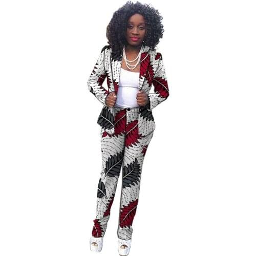 Dashiki print women African blazer with trousers sets ladies suit jacket+pant tailor-made Ankara clothes hot sal