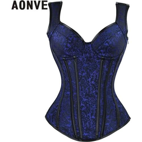 AONVE Women Steampunk Corsets Sexy Lace Up Push Up Bustiers Corselet Gothic Clothing Zipper Gorset Slimer Waist Trainer For Club
