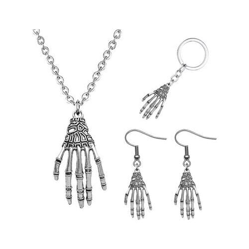 Punk Style Gothic Hand Skull Skeleton Earrings Keychain Bangles Jewelry Halloween Necklace Set For Women Men Couple