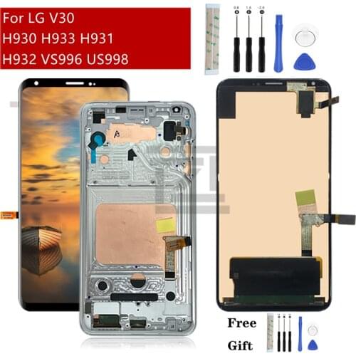 For LG V30 LCD Display Touch screen Digitizer Assembly With Frame H930 H931 H932 H933 LCD Replacement Repair Parts Burn Shadows