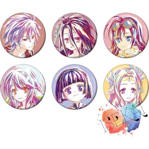 No Game No Life Anime Badge Sora Shiro Stephanie Dola Jibril Fiel Nirvalen Chlammy Zell Metal Badge Brooch Pins