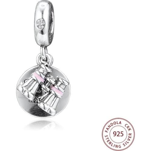 100% 925 Sterling Silver Heart Binoculars Dangle Charms Fits Original Bracelets Necklaces Metal Beads DIY Jewelry Making