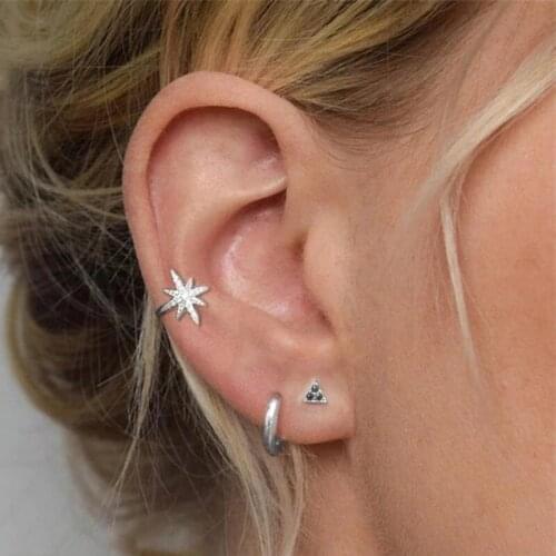 100% 925 sterling silver minimal geometry three black cz triangle stud earring for women cute girl classic party jewelry gift