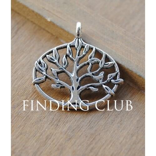 20pcs17x27mm Metal Alloy Silver Color Filigree Tree Charm Round Hollow pendant for bracelet A128