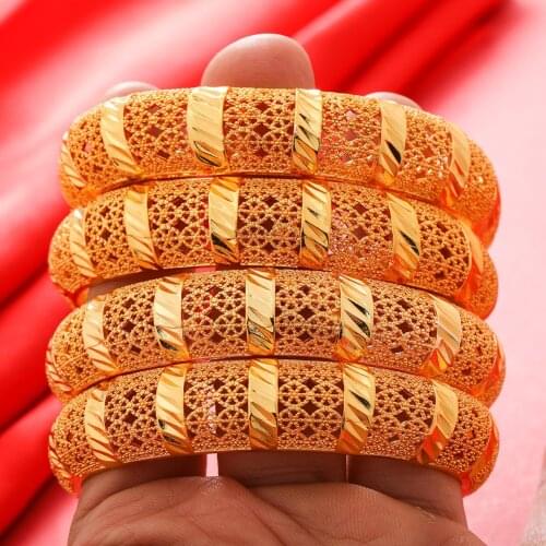 4pcs Dubai Bangle For Women Indian Bracelet Africa Ball Jewelry Gold color Bangle&Bracelet Ethiopian Wedding Bride Jewelry