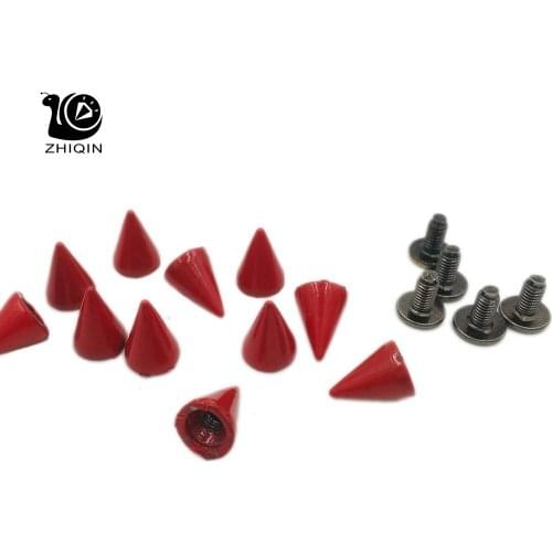 50sets 7x10mm Red Painted Punk Spikes Cone Spots Metal Studs Spikes Leathercraft Rivets For Clothes Bags Belt Bracelet Making