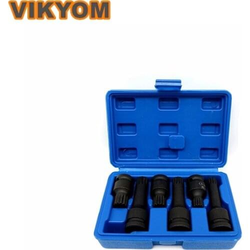 6PCS 1/2 Inch Drive Impact Spline Bit CR-MO Torx Head M14 M16 M18 Socket Set Spline Pneumatic Driver Socket Bit