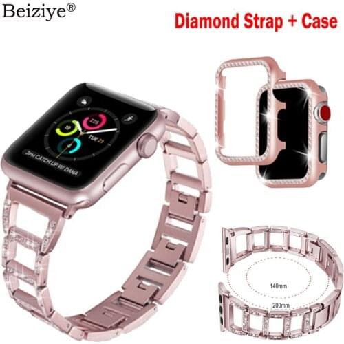 Diamond Strap+Case For Apple Watch Band 38mm 42mm 40mm 44mm Strap for iwatch series 5 4 3 2 1 stainless steel diamond bracelet