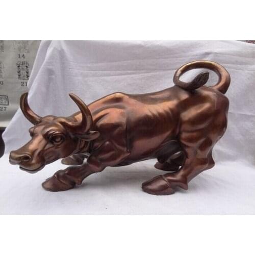 Fast shipping USPS to USA S1848 18" Chinese Red Bronze Folk Year Zodiac Decoration Wealth Strong Bull Ox Statue
