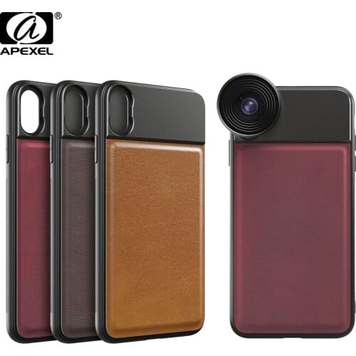 APEXEL High Quality Phone case cover leather phone cases with 17mm thread for iPhone X XS max Huawei p20 p30 pro for phone lens
