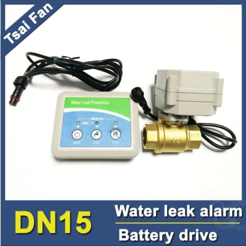 Water leak sensor with DN15 brass electric valve DC3V, drived by battery,smart water leak detector shut off valve automatically