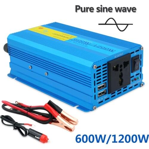 New 1200W peak Unviersal Socket(Blue) DC 12V to AC 220V pure sine wave inverter with dual 3.1A USB car / home Power inverter