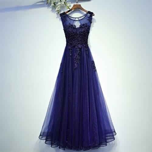 Long Evening Dress 2019 New Fashion Banquet Women Party Dress Illusion O-neck Beaded Appliques Flower A-line Prom Formal Dresses