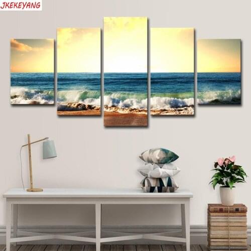 Full Square/Round Drill 5D DIY diamond painting 5pc Sea sunset Pictures mosaic Diamond Embroidery Wall Arts J2209