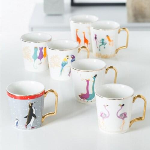 Gold Animal Flamingo Cat Penguin Ceramic Coffee Mug Bone China Breakfast Milk Water Cup Couple Creative Birthday Gifts