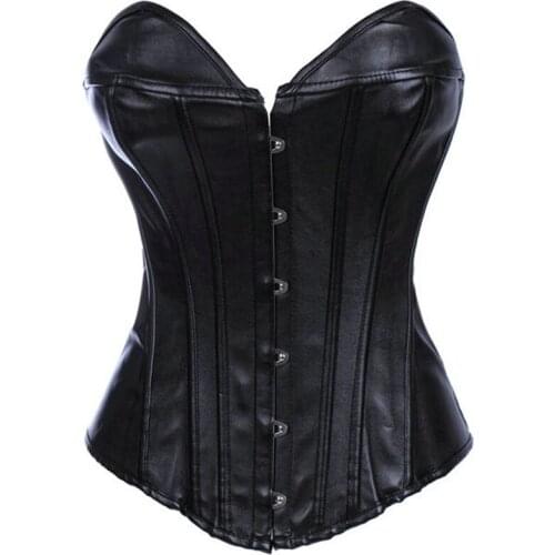 Leather Corset top ( S M L XL XXL ) Women Sexy Black/Red Metal Buckle Ribbon Lacing Bustier tops + Thong Lingerie Corselet