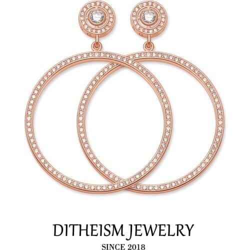 Rose Gold Color Round Stud Earring, 2018 New Zirconia Rhinestone Fashion Jewelry 925 Sterling Silver Gift For Women Lover