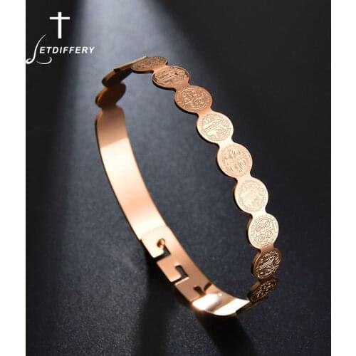 Letdiffery Charm Stainless Steel Jesus Cross Medal Bracelet Adjustable Saint Benedict Icons Bracelets For Women Girl Amulet Gift