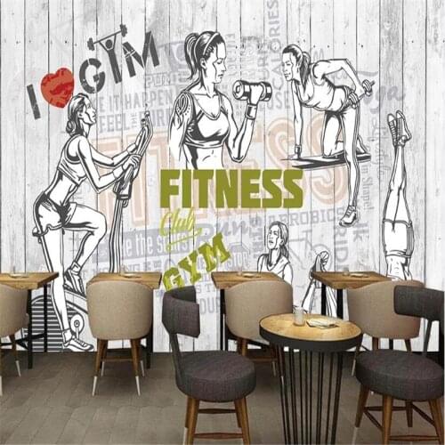 Fashion Retro Silhouette Plank Fitness Club Industrial Style Background Wall Paper 3D Gym Fitness Club Decor Mural Wallpaper 3D