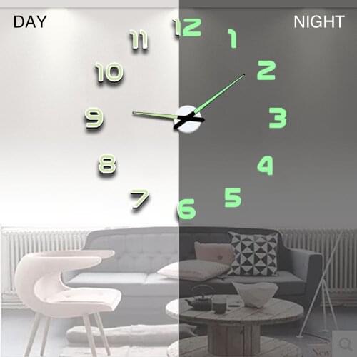 Wall Clock Large Modern Design Digital 3D Vintage Luminious Watch Horloge Diy Acrylic Mirror Quartz Reloj de Brief Stereoscopic