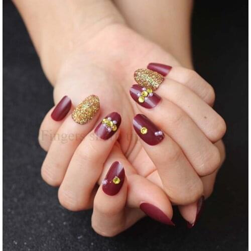 The latest popular crystal diamond round head candy color handmade fake nails yellow W22-1