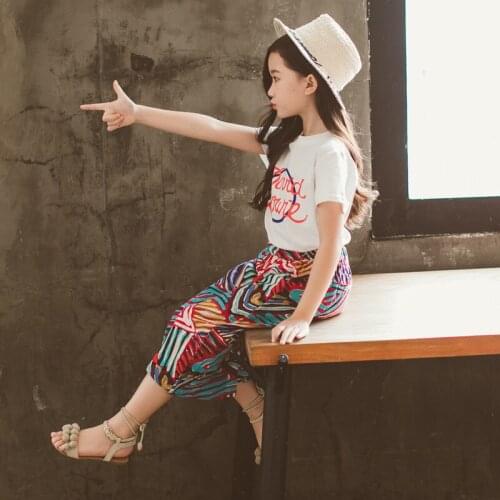 Baby Girl Clothes Summer Kids Girl Letter Print Short Sleeve T-Shirt Blouse Wide-Leg Pants Casual Outfits Clothes For Girls