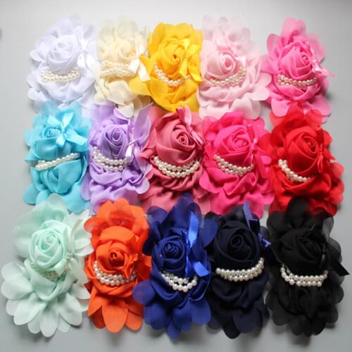 Wholesale 13*9cm Chiffon Fabric Fascinator Flower Flat Back DIY flowers for headbands hair bows hairclips 48pcs/lot